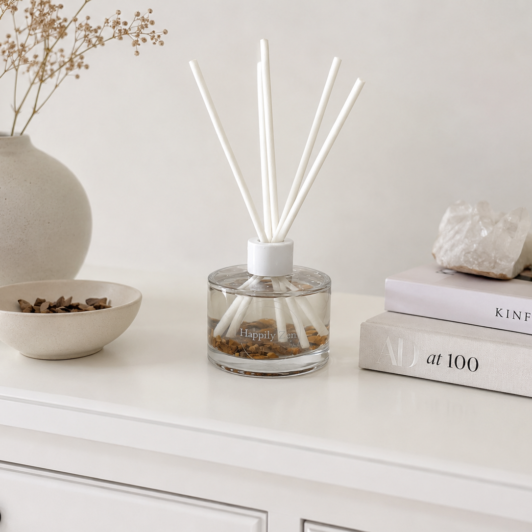 Tigers Eye and Clear Quartz Reed Diffuser-Happily Zen