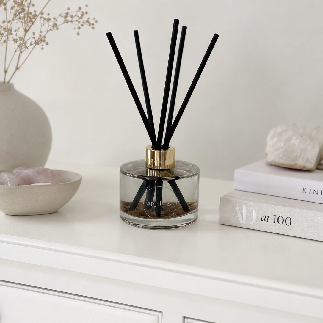 Tigers Eye and Clear Quartz Reed Diffuser-Happily Zen