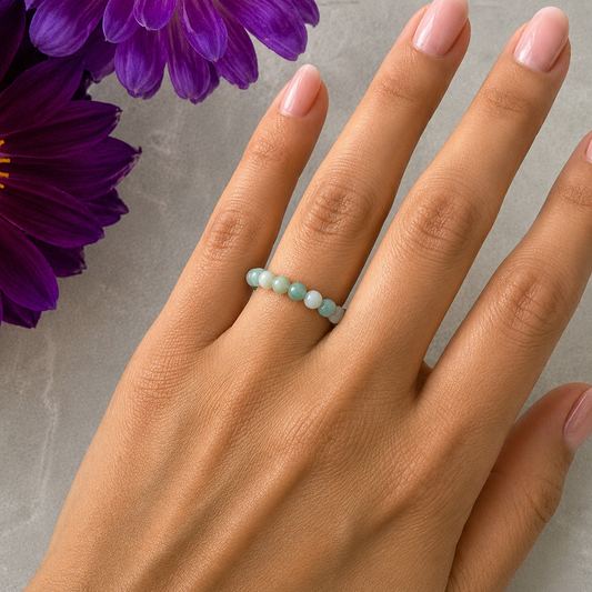 Amazonite Bead Ring #1316-Happily Zen