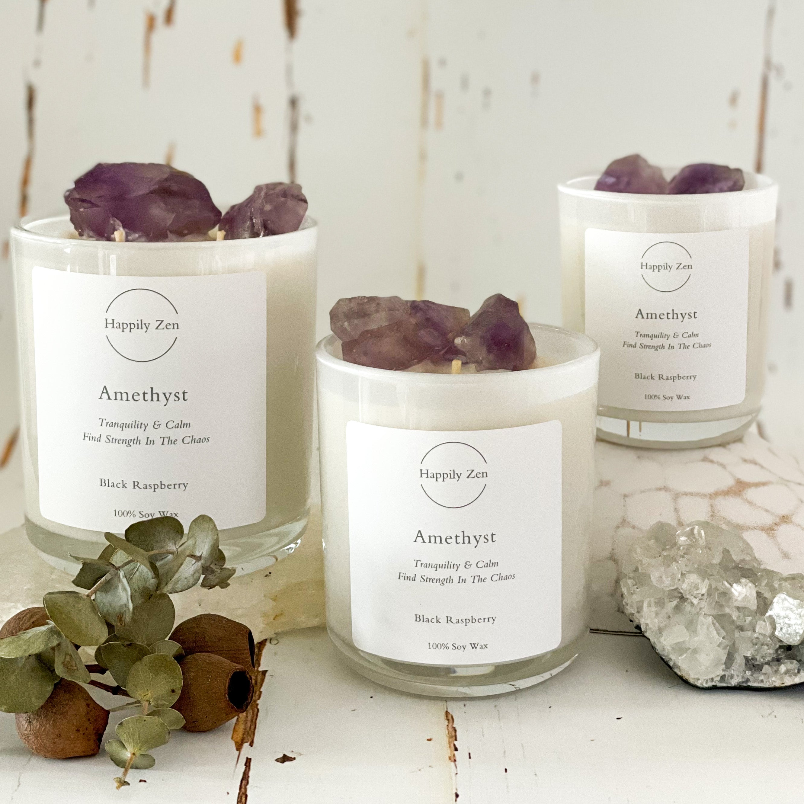 Amethyst - Black Raspberry Crystal Infused Candle - Happily Zen