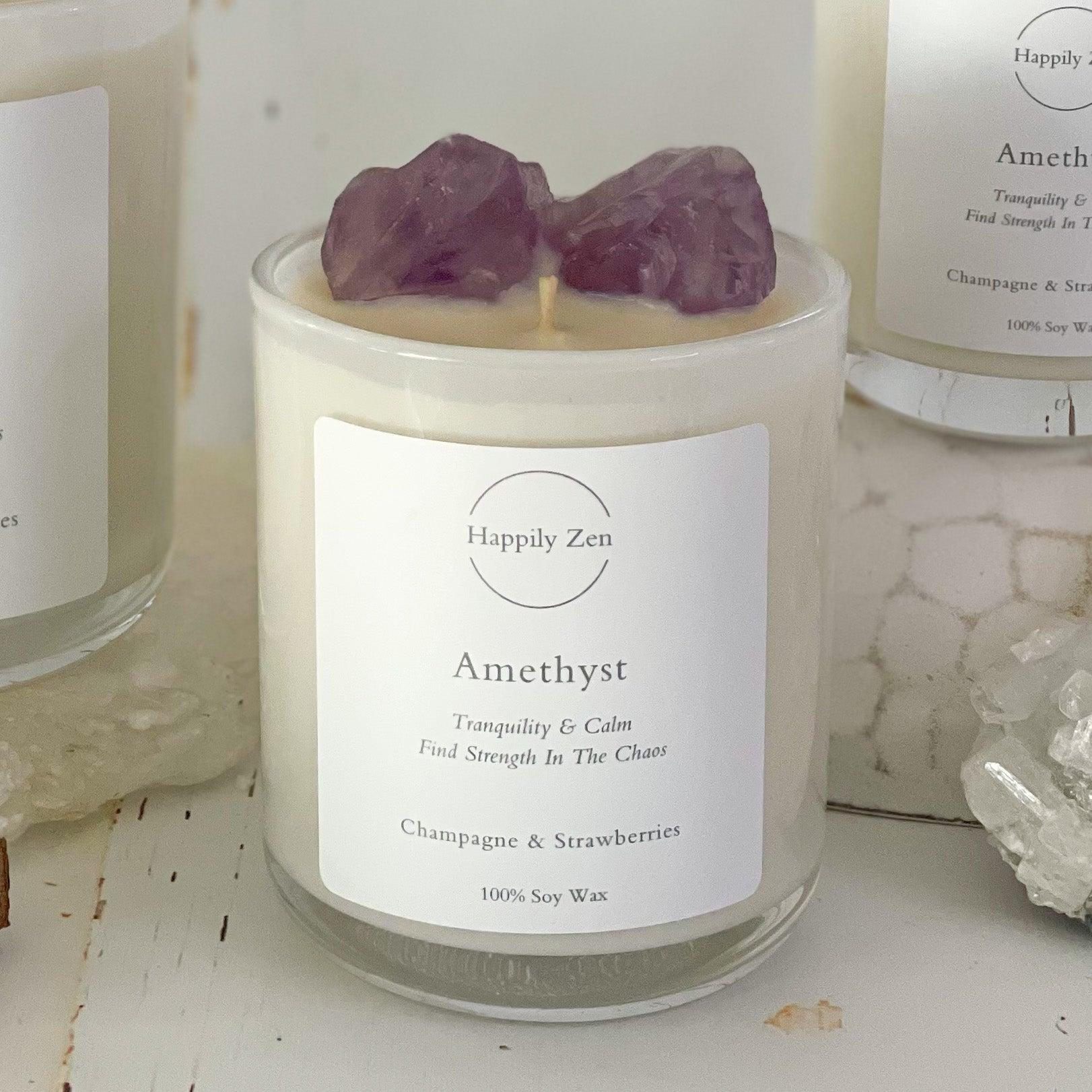 Amethyst - Champagne & Strawberries Candle-Happily Zen