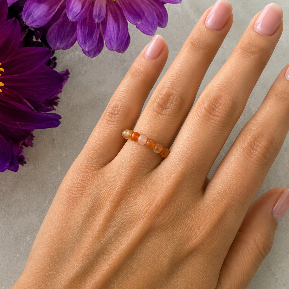 Carnelian Bead Ring #1318-Happily Zen