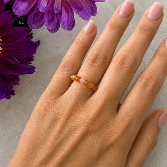 Carnelian Bead Ring #1318-Happily Zen