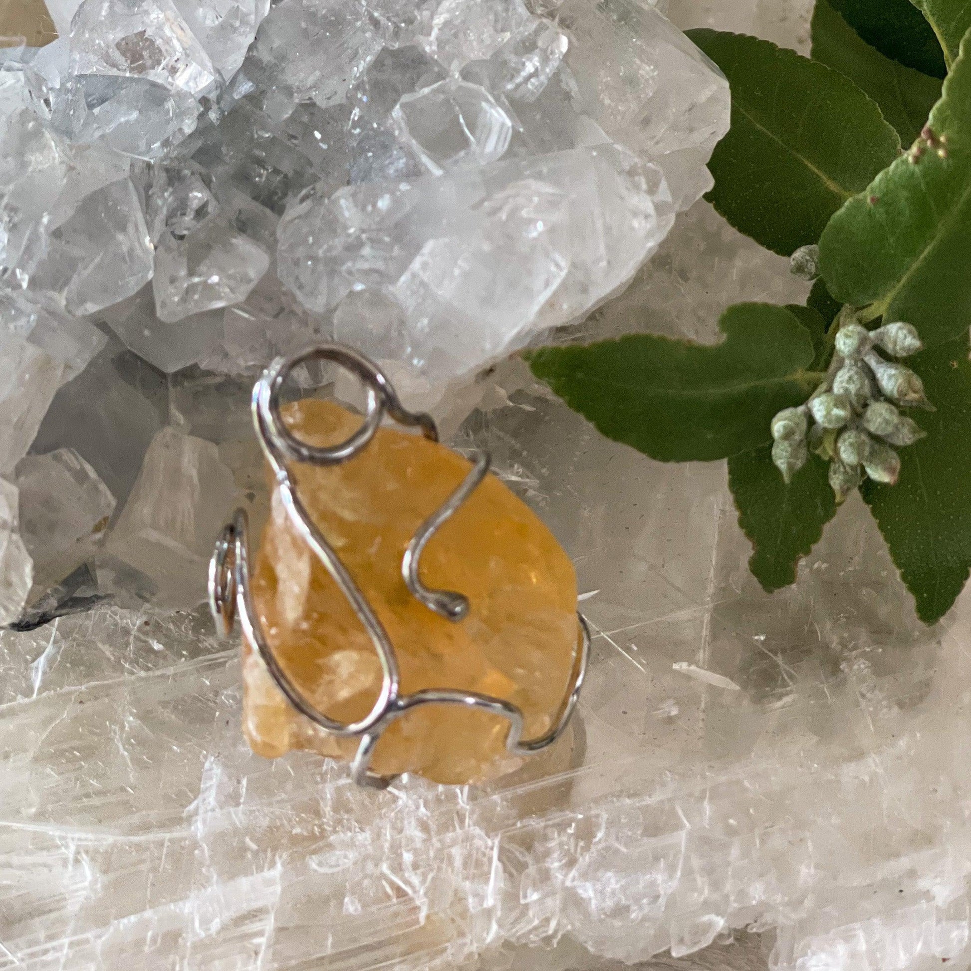 Citrine Wire Wrapped Pendant #68-Happily Zen