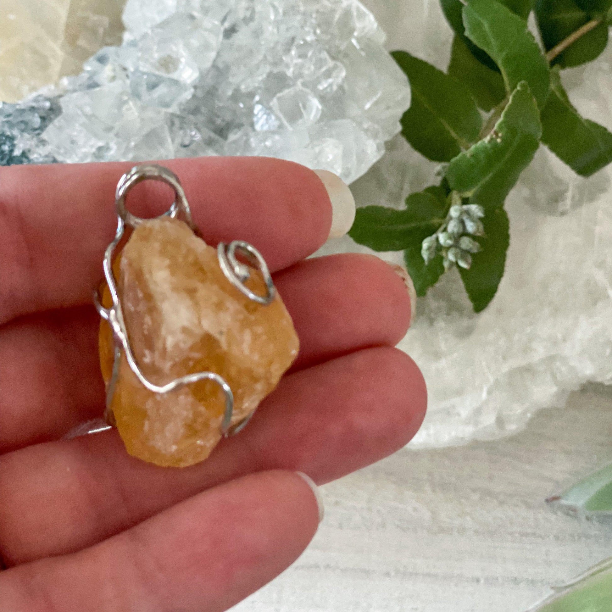 Citrine Wire Wrapped Pendant #68-Happily Zen