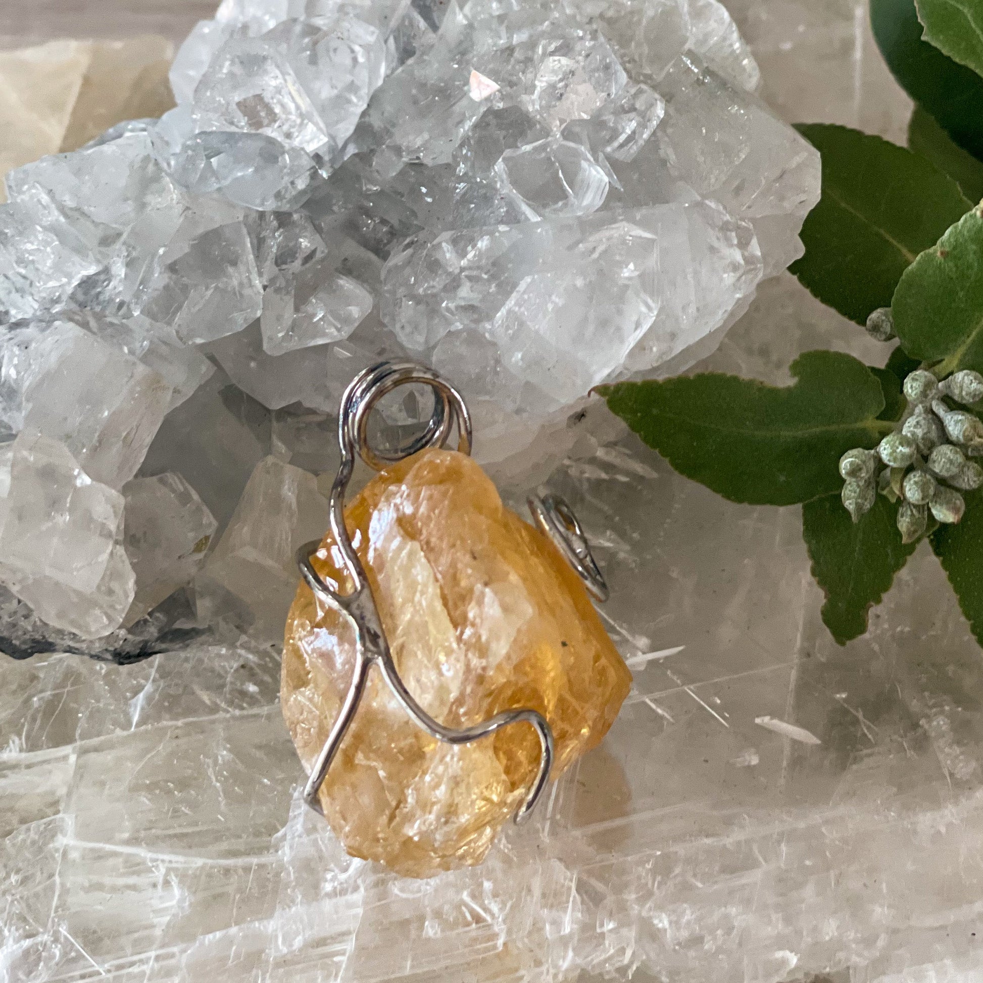 Citrine Wire Wrapped Pendant #68-Happily Zen