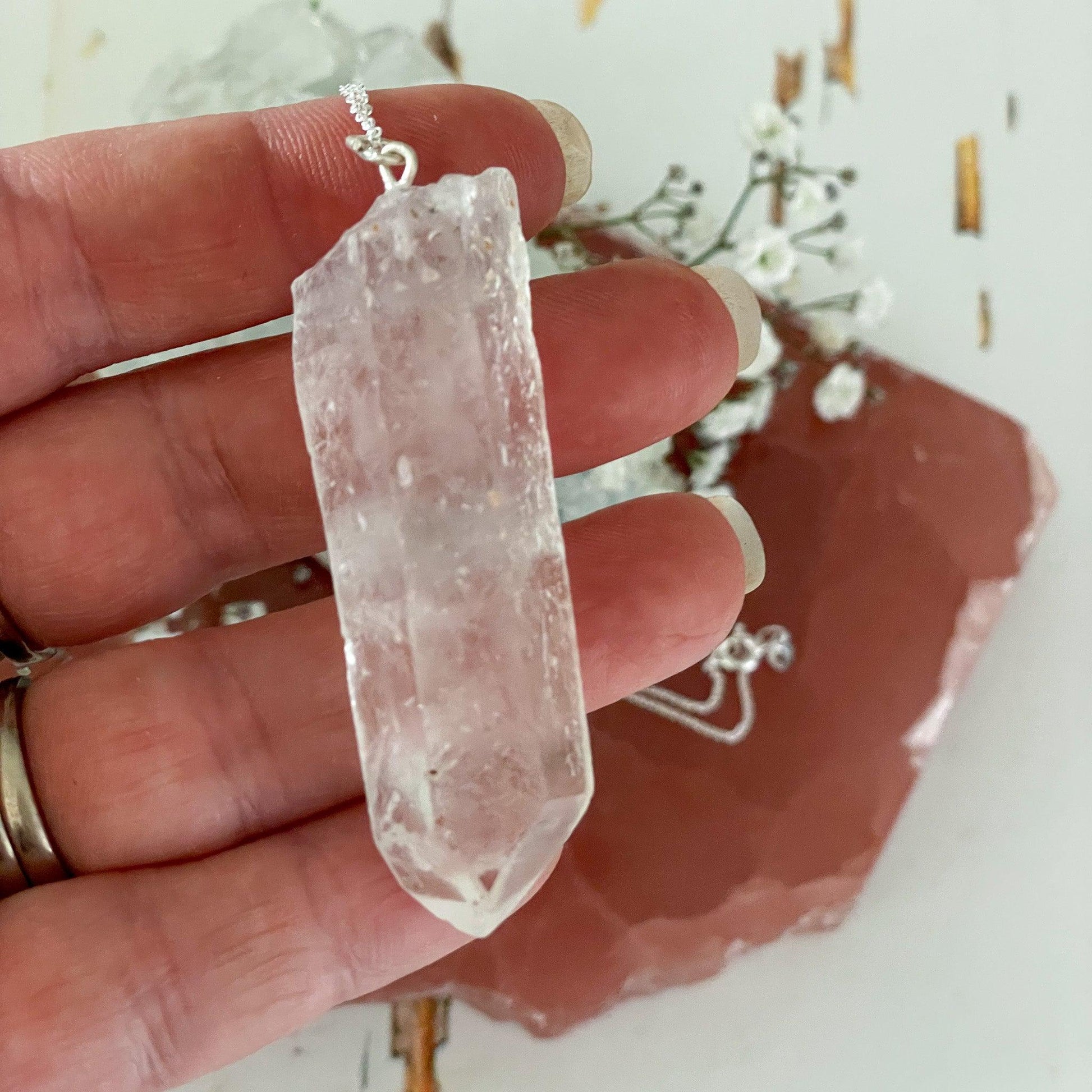 Clear Quartz Sterling Silver Necklace #479-Happily Zen