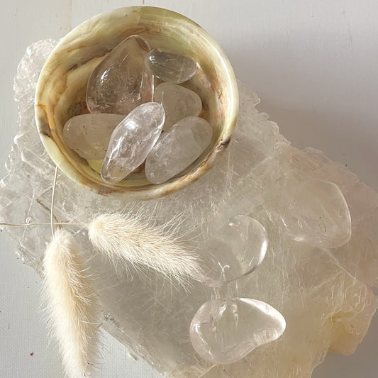 Clear Quartz Tumble Stone #449-Happily Zen