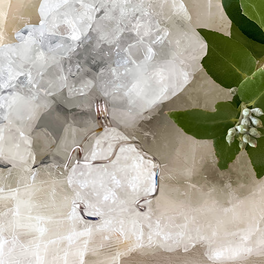 Clear Quartz Wire Wrapped Pendant #73-Happily Zen