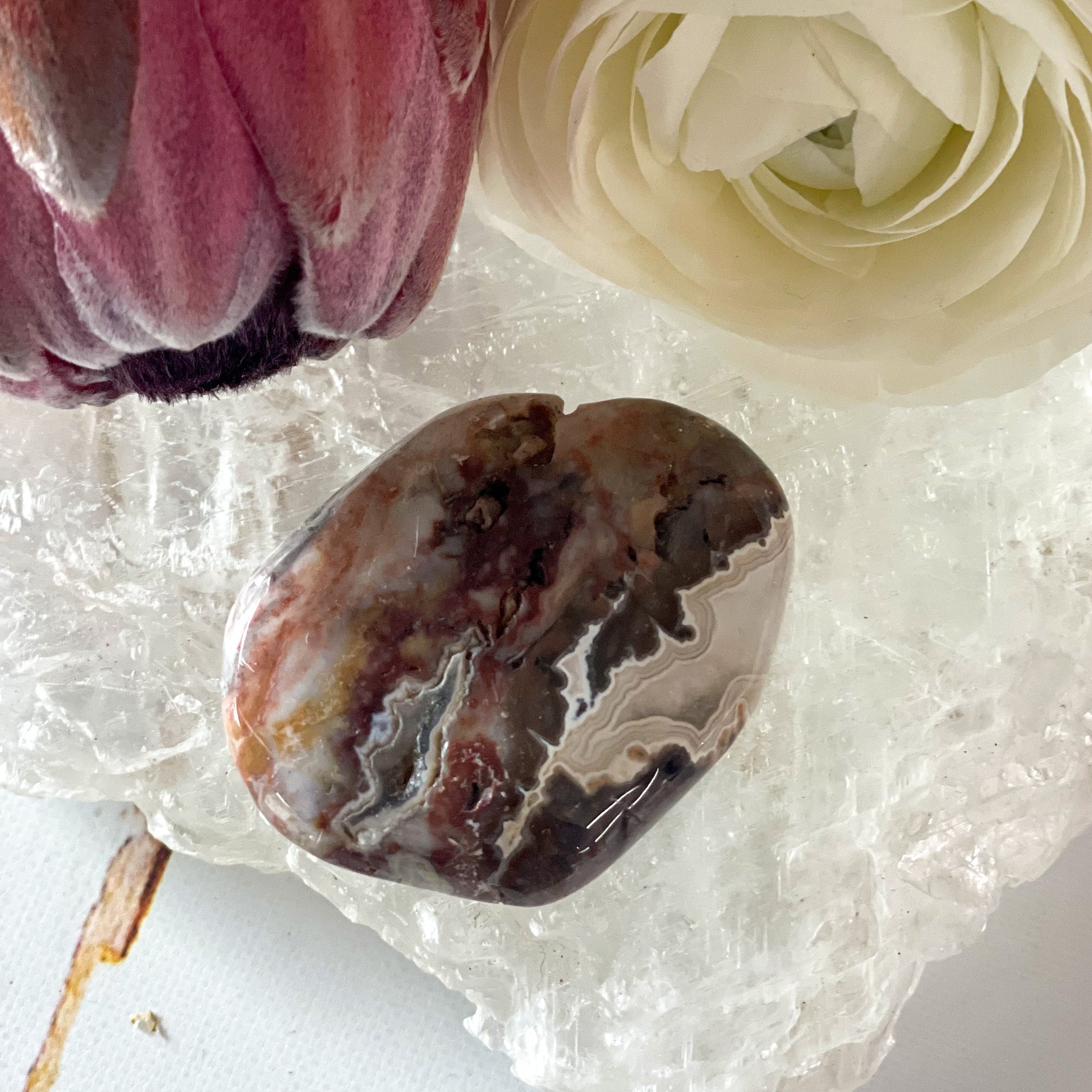 Crazy Lace Agate Palm Stone #75-Happily Zen