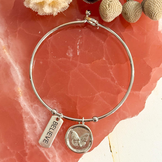 Create your own Empowerment Bangle Silver #1092-Happily Zen
