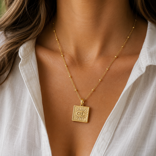 Evil Eye Necklace - 18k Gold Filled #1010-Happily Zen