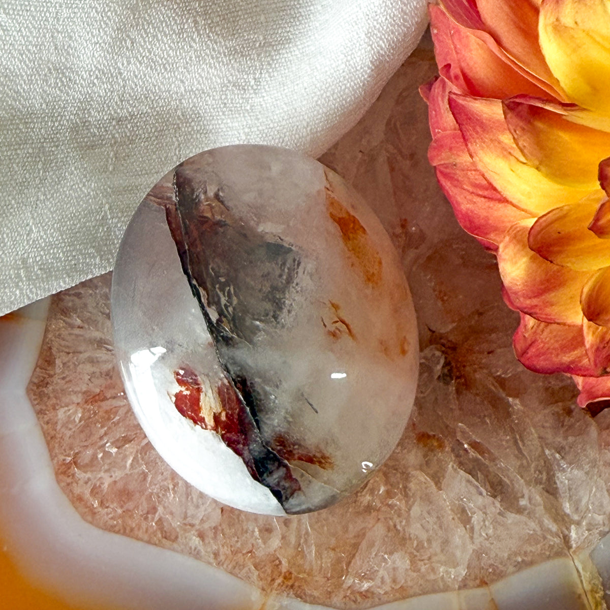 Fire Quartz Palm Stone #1127-Happily Zen