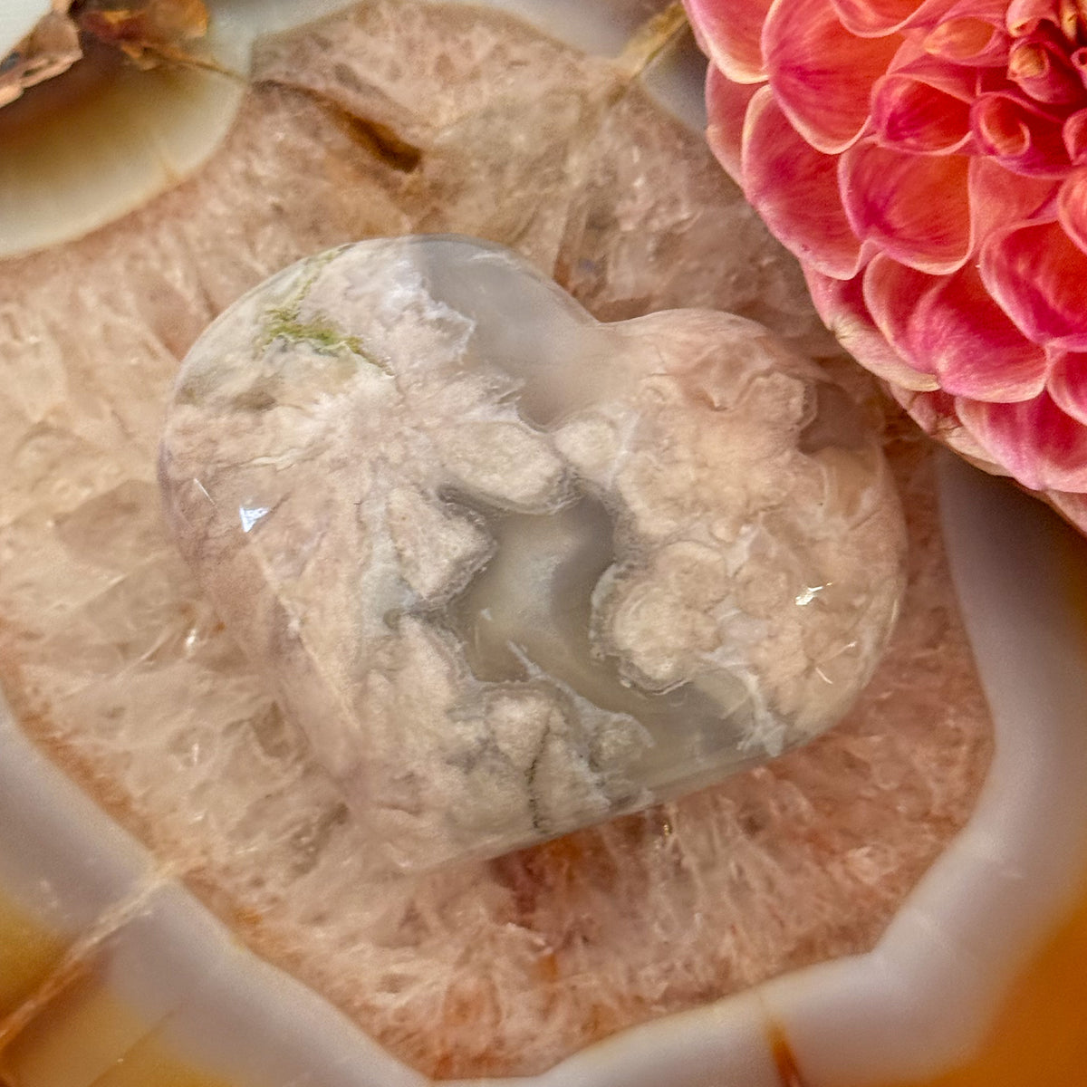 Flower Agate Heart #1101-Happily Zen