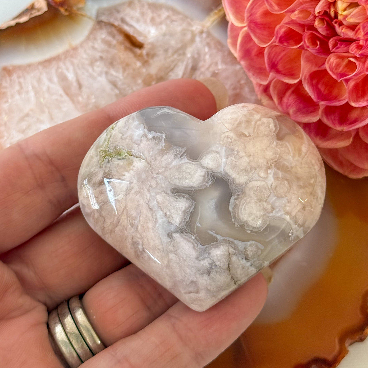 Flower Agate Heart #1101-Happily Zen