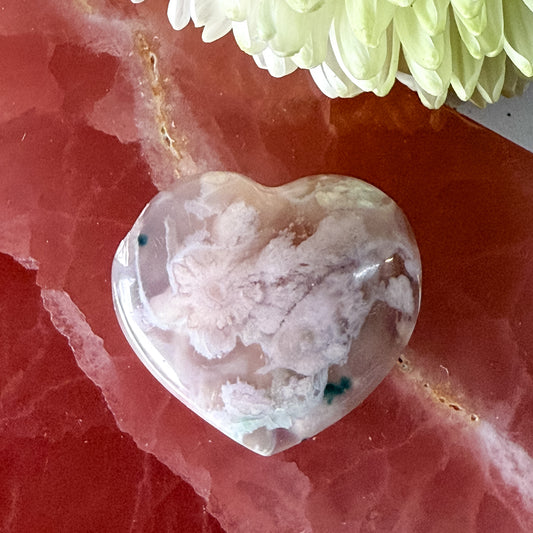 Flower Agate Heart #1368-Happily Zen