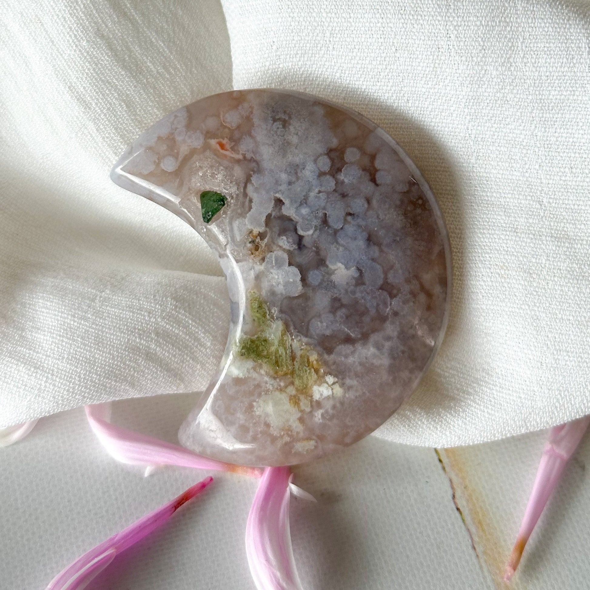 Flower Agate Moon #869-Happily Zen