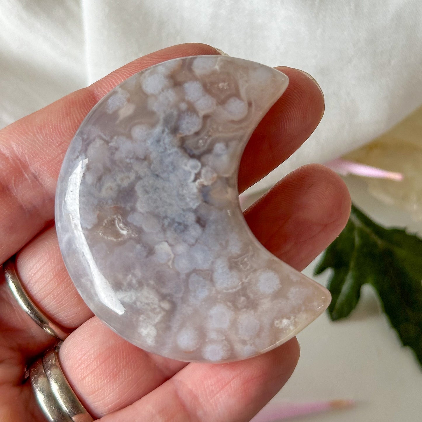 Flower Agate Moon #869-Happily Zen