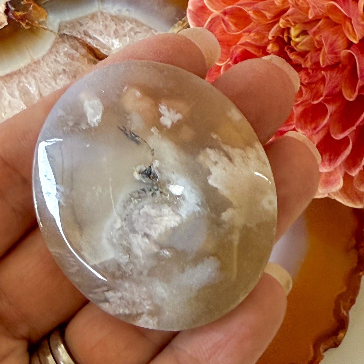 Flower Agate Palm Stone #1097-Happily Zen