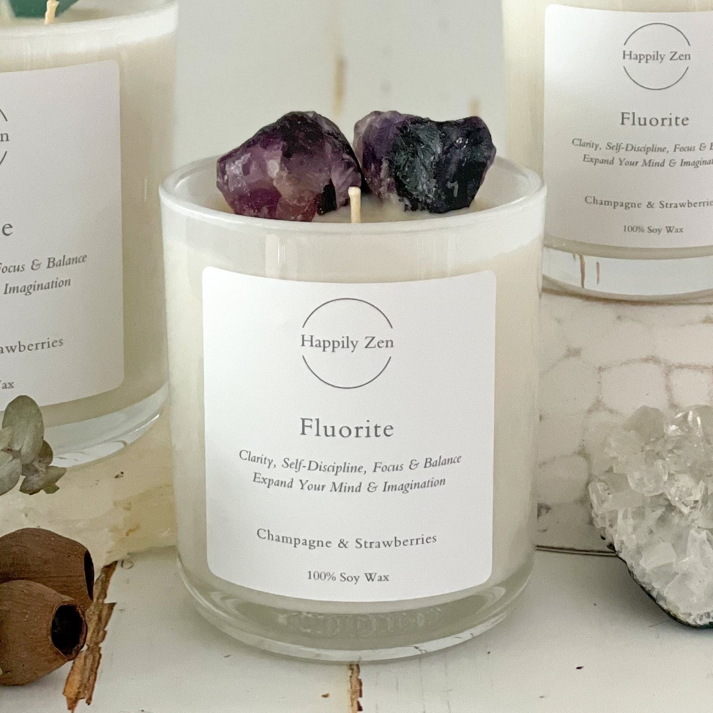 Fluorite - Champagne & Strawberries Candle-Happily Zen