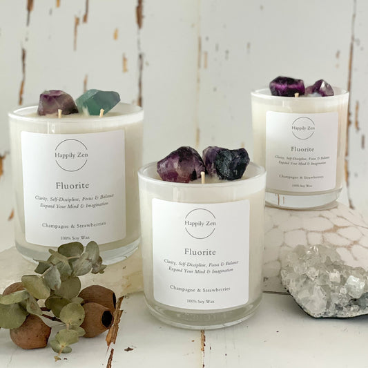 Fluorite - Champagne & Strawberries Candle-Happily Zen