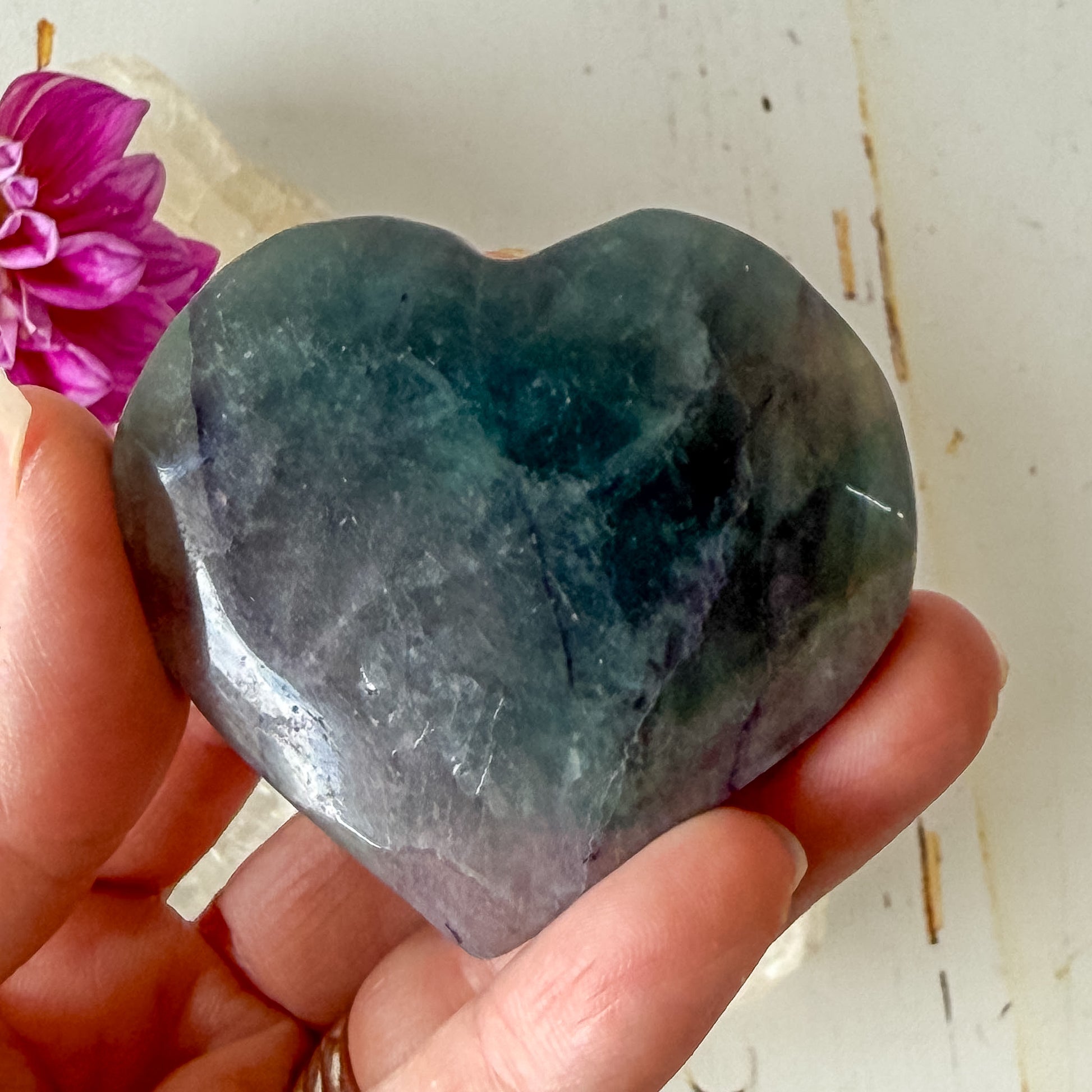 Fluorite Heart #1356-Happily Zen