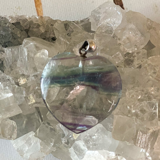 Fluorite Heart Pendant #516-Happily Zen