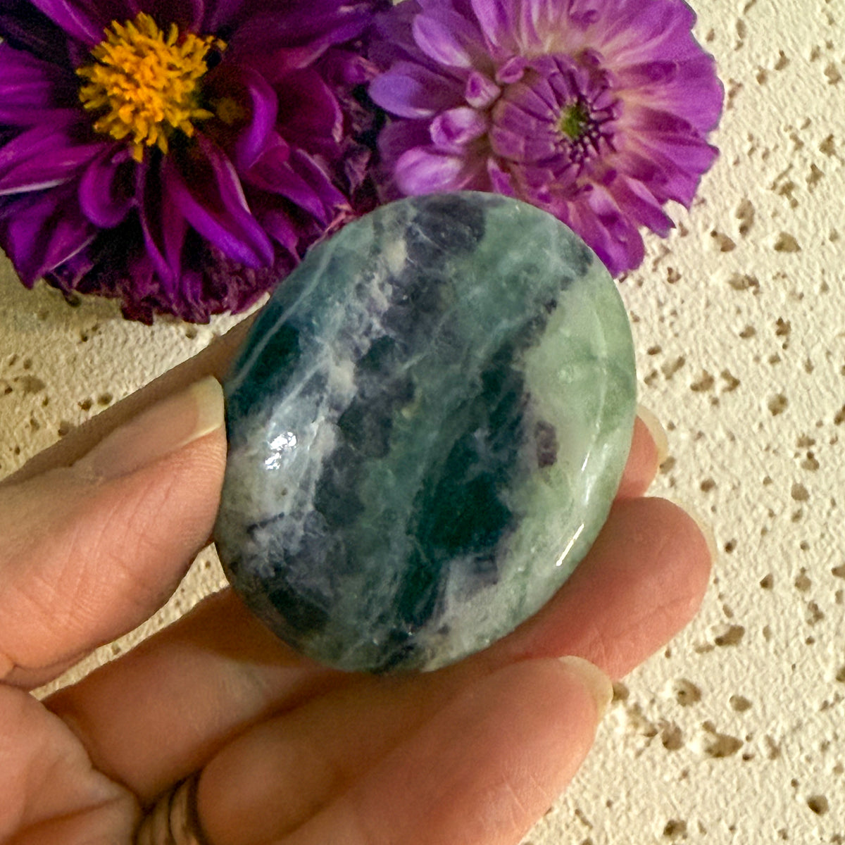 Fluorite Worry Stone #1328-Happily Zen