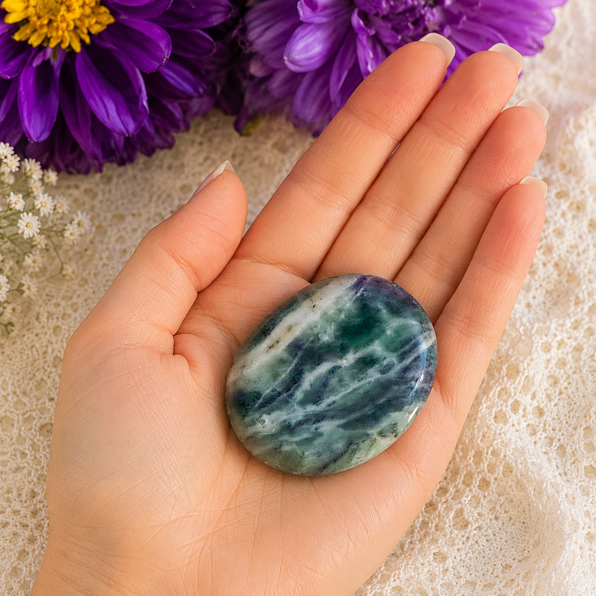 Fluorite Worry Stone #1329-Happily Zen