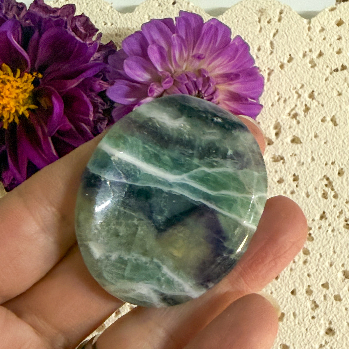 Fluorite Worry Stone #1330-Happily Zen