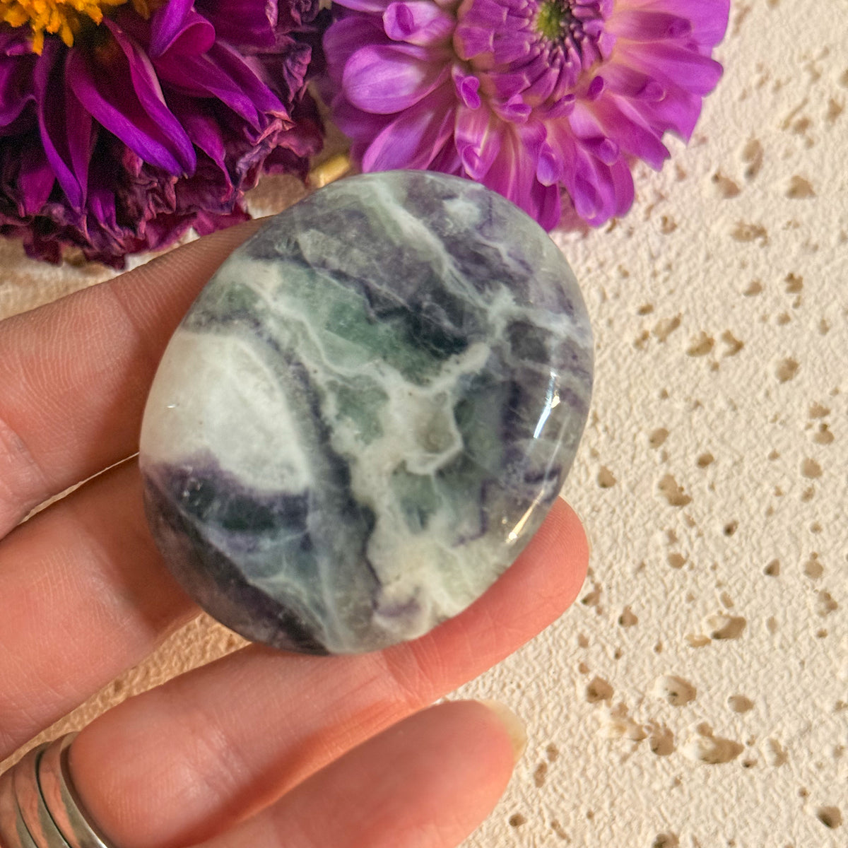 Fluorite Worry Stone #1332-Happily Zen
