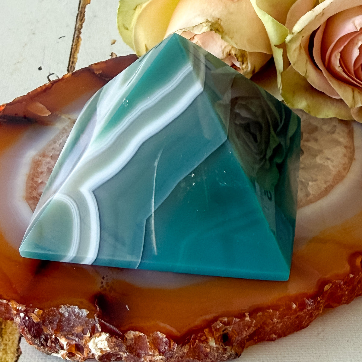 Green Agate Pyramid #1378-Happily Zen