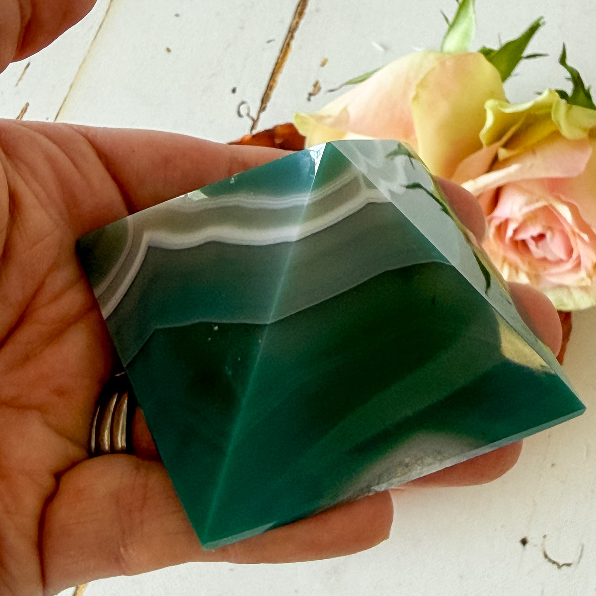 Green Agate Pyramid #1378-Happily Zen
