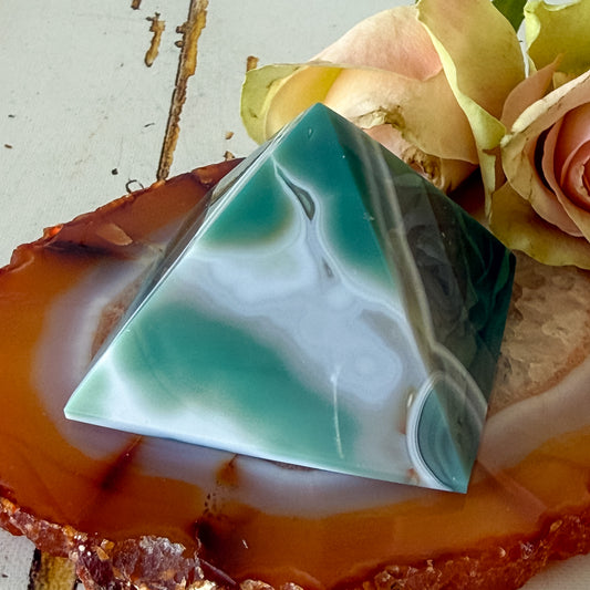 Green Agate Pyramid #1378-Happily Zen