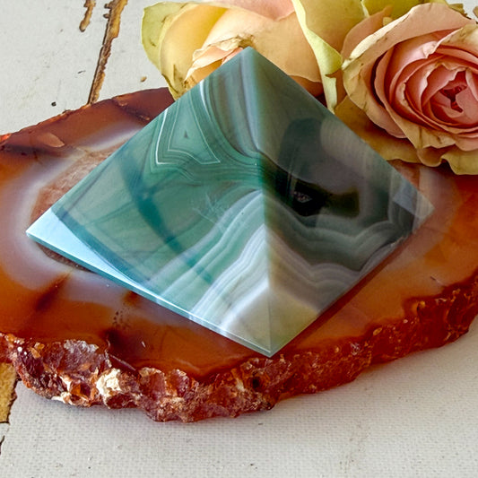 Green Agate Pyramid #1379-Happily Zen