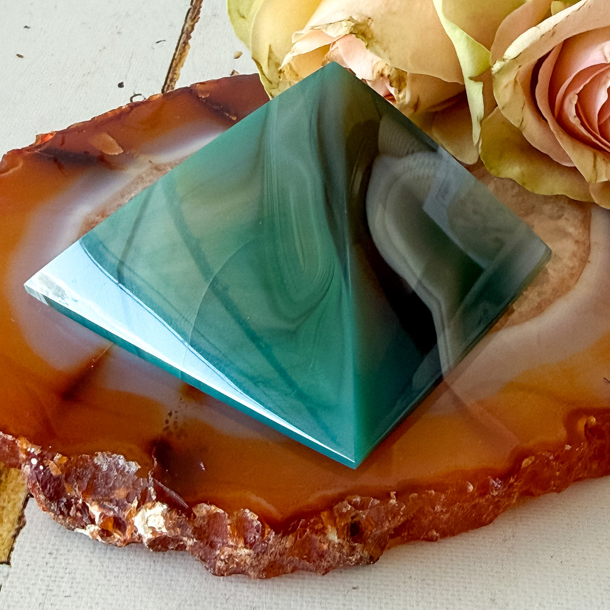 Green Agate Pyramid #1380-Happily Zen