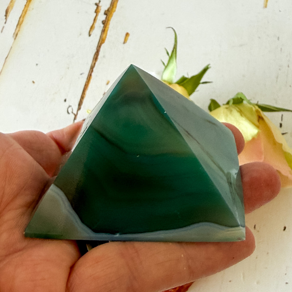 Green Agate Pyramid #1380-Happily Zen