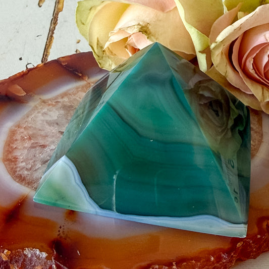 Green Agate Pyramid #1380-Happily Zen