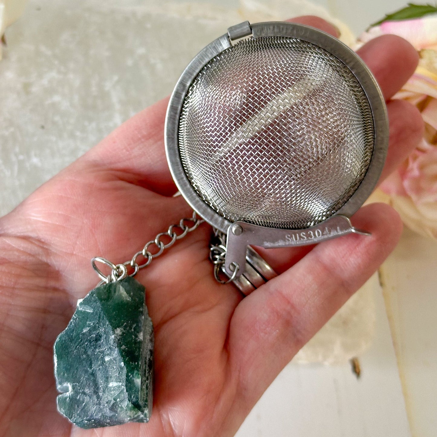 Green Aventurine Crystal Tea Strainer #932-Happily Zen