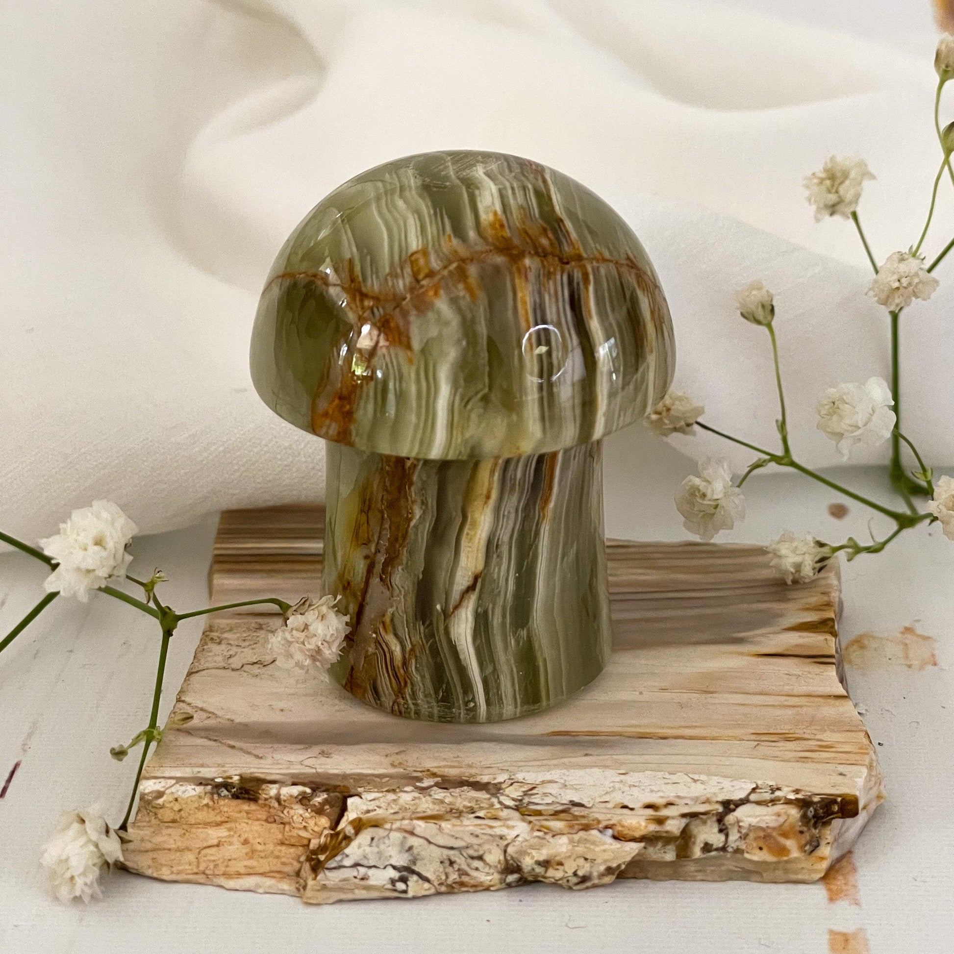 Green Onyx Mushroom #565-Happily Zen