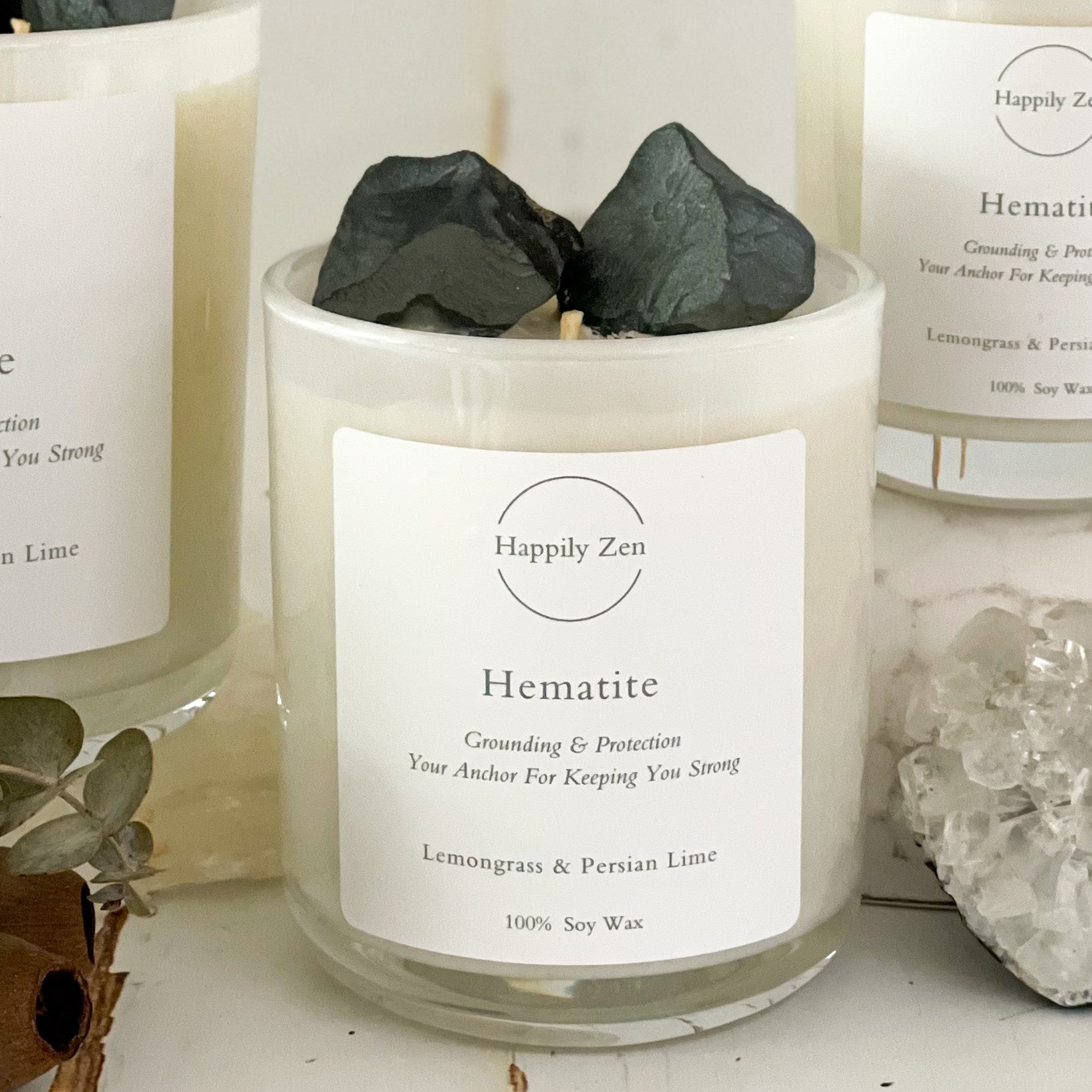 Hematite - Lemongrass & Persian Lime Candle-Happily Zen