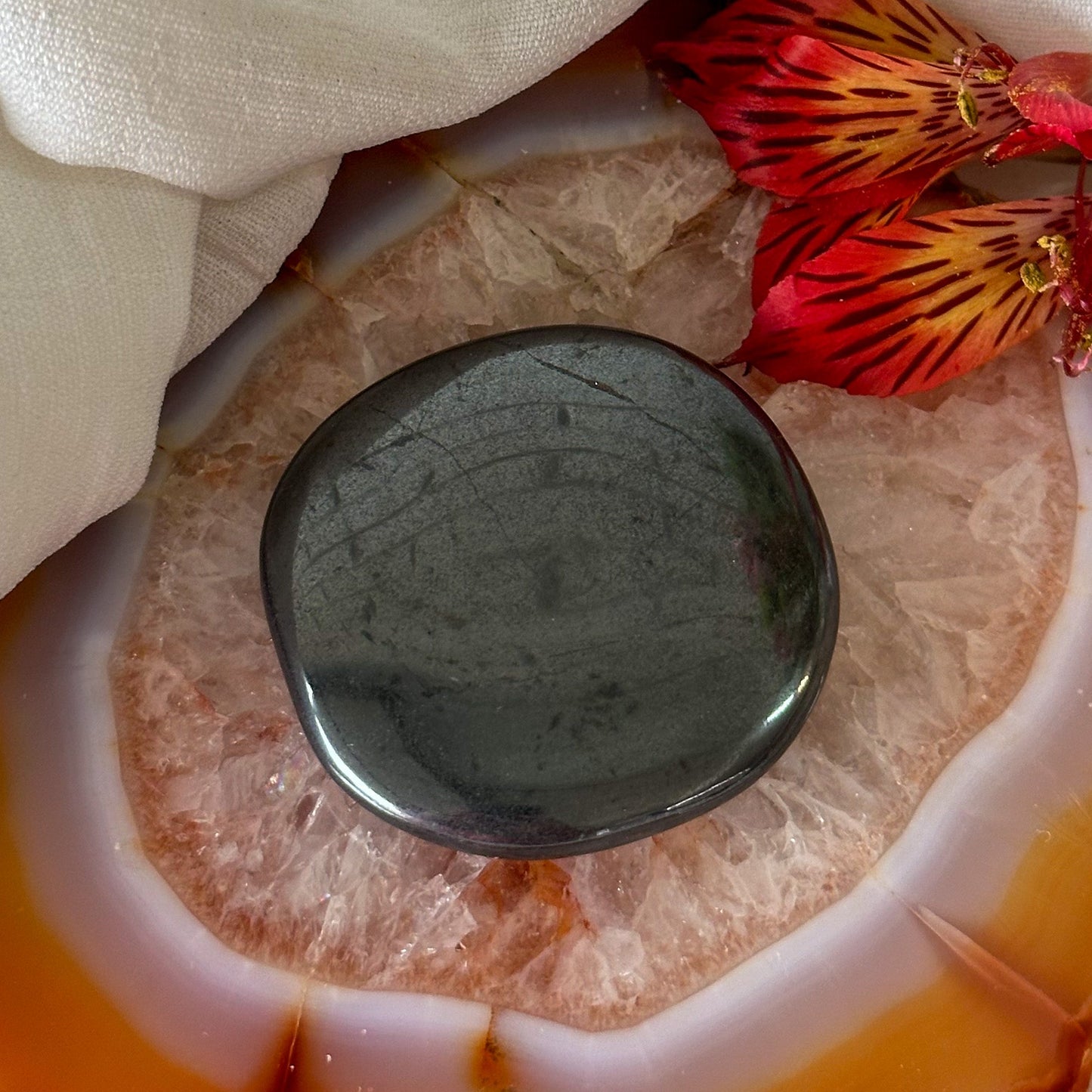 Hematite Palm Stone #903-Happily Zen