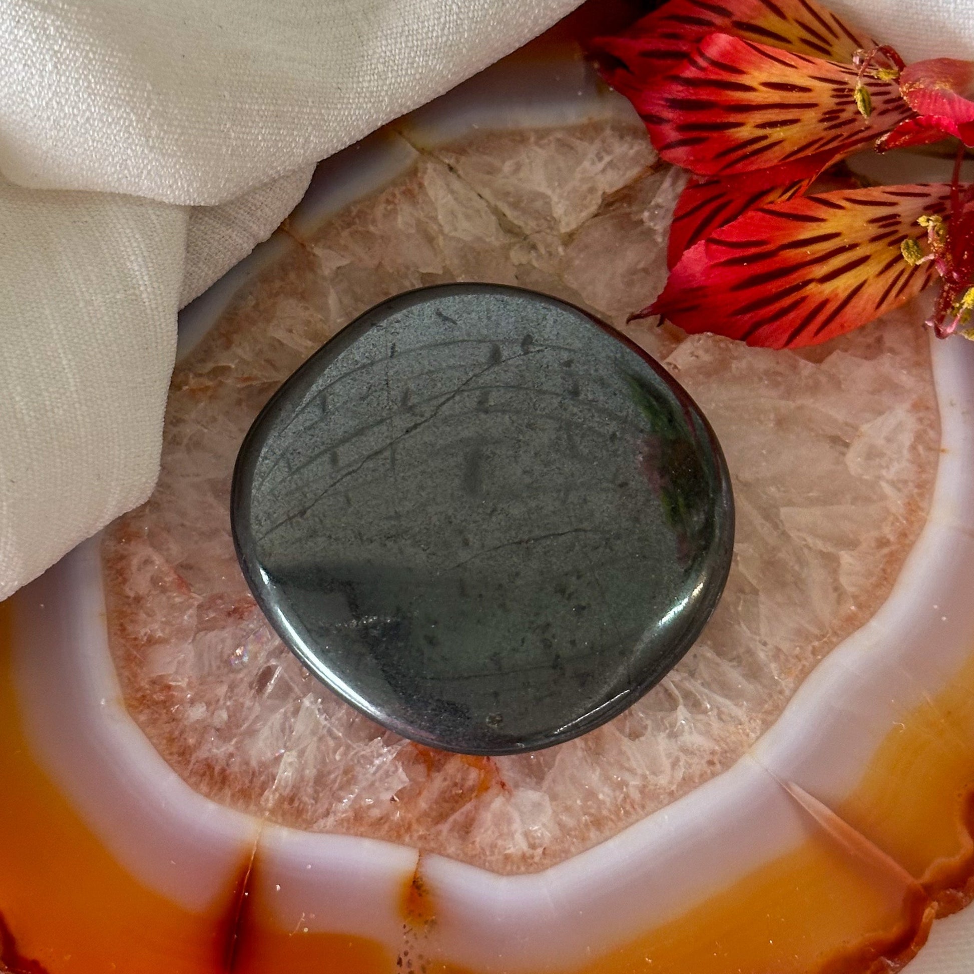 Hematite Palm Stone #903-Happily Zen