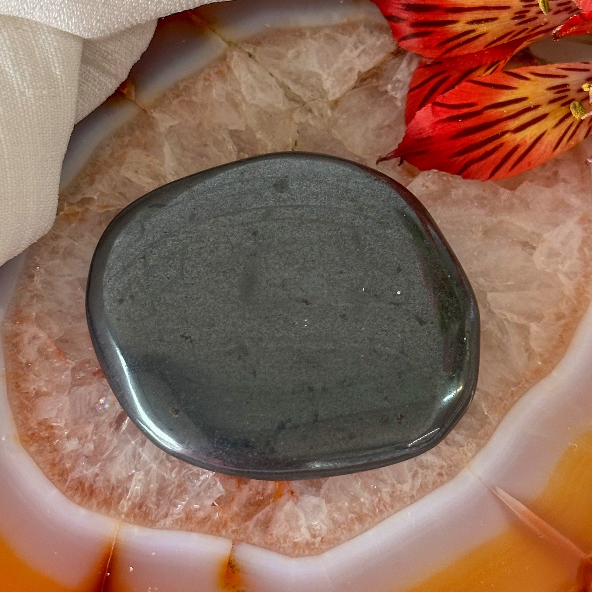 Hematite Palm Stone #904-Happily Zen