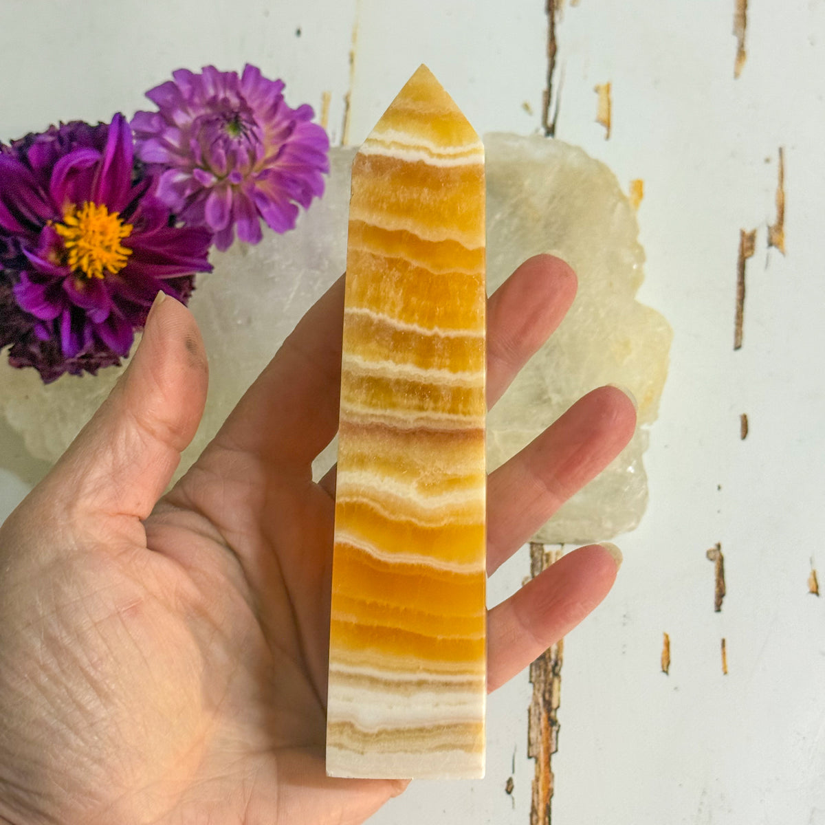 Honey Calcite Tower #1349-Happily Zen