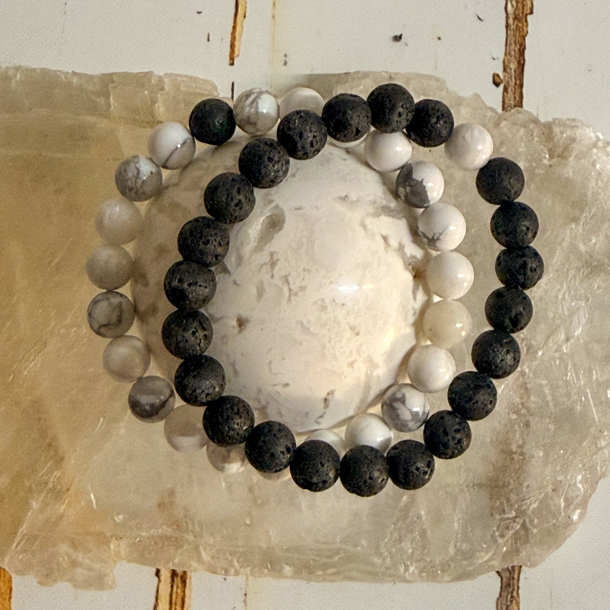 Howlite Essential Oil Diffuser Bracelet Set #1332-Happily Zen
