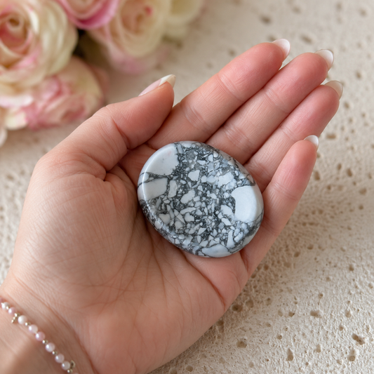 Howlite Worry Stone #960-Happily Zen