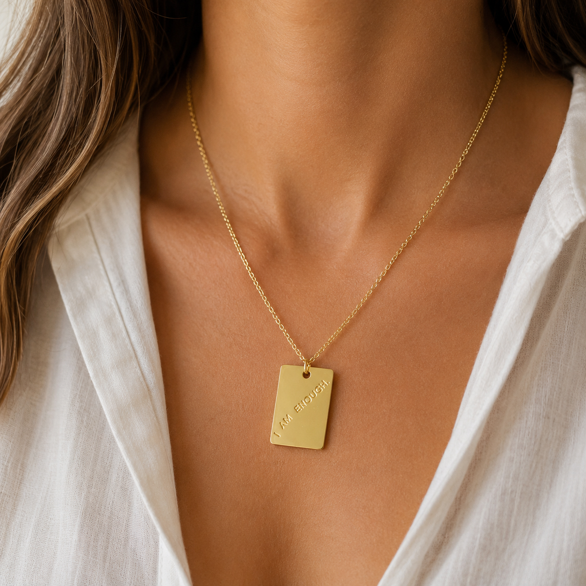 I Am Enough Necklace - Stainless Steal and 18k Gold Plated #1013-Happily Zen
