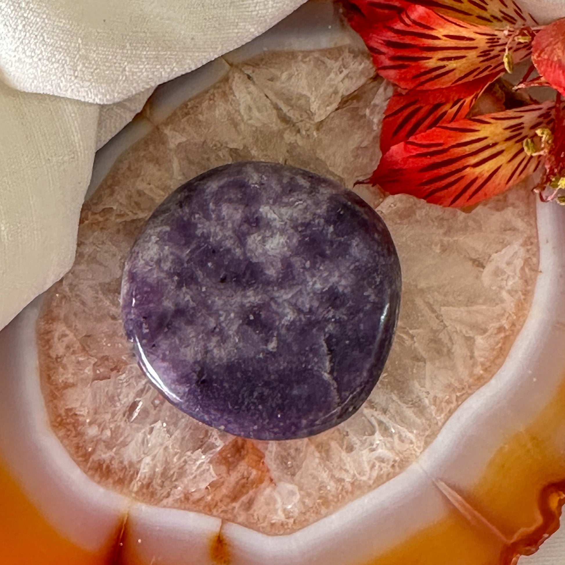 Lepidolite Palm Stone #907-Happily Zen