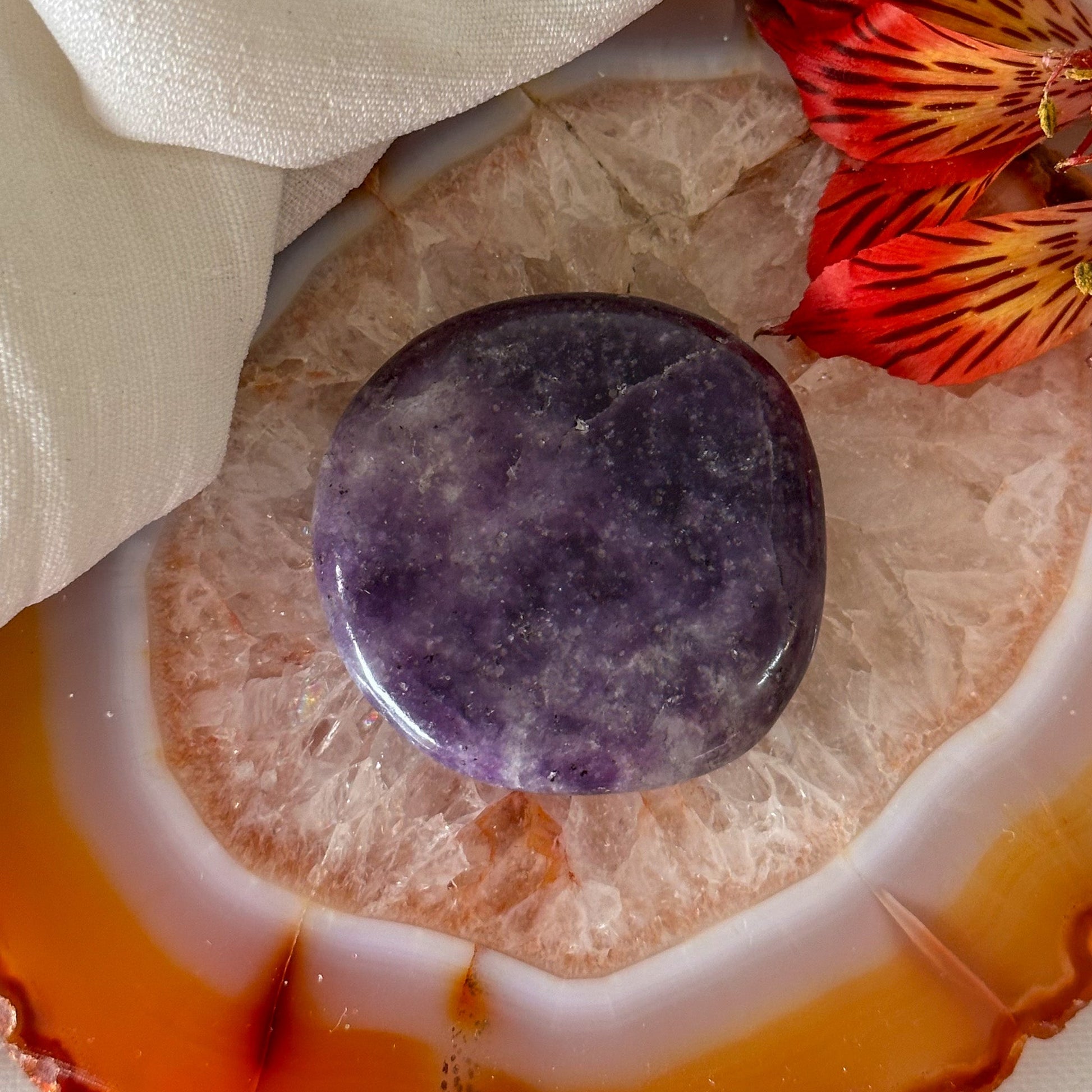 Lepidolite Palm Stone #907-Happily Zen